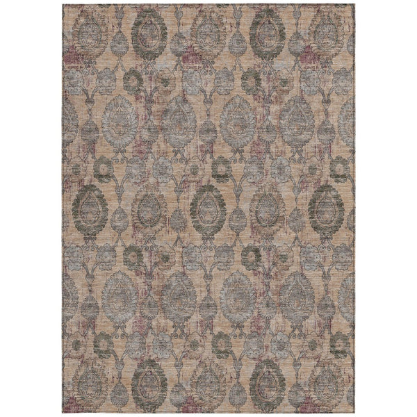 Homeroots 3' Stylish Artichoke Green And Gray Damask Rug - Washable, Durable, Perfect For Indoor And Outdoor Spaces 10' X 14' Polyester 588159