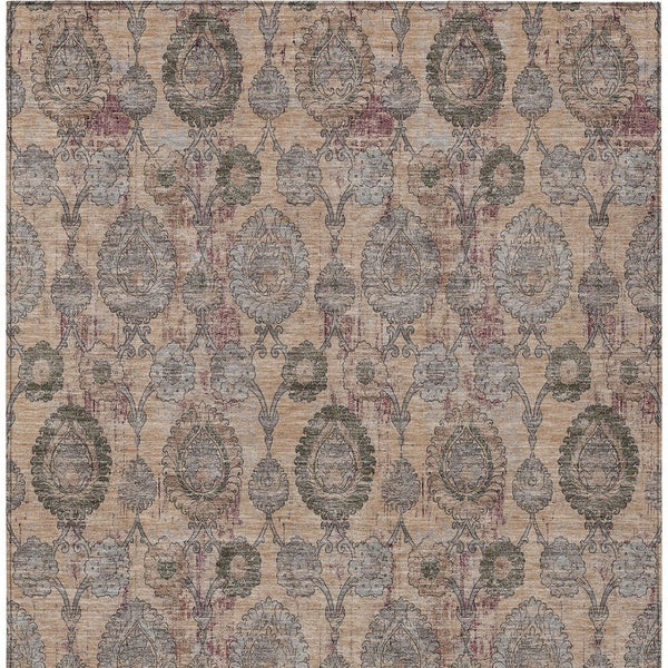 Homeroots 3' Stylish Artichoke Green And Gray Damask Rug - Washable, Durable, Perfect For Indoor And Outdoor Spaces 10' X 14' Polyester 588159