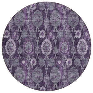 HomeRoots 5' Elegant Eggplant Purple & Lavender Damask Rug - Durable, Washable for Indoor & Outdoor Spaces 8' Round 588162