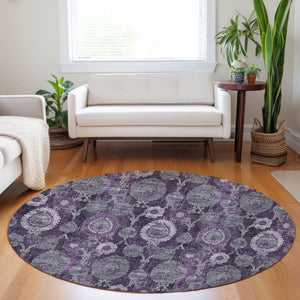 Homeroots 3' Stylish Artichoke Green And Gray Damask Rug - Washable, Durable, Perfect For Indoor And Outdoor Spaces 8' Round Polyester 588162
