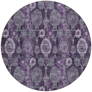 Homeroots 3' Stylish Artichoke Green And Gray Damask Rug - Washable, Durable, Perfect For Indoor And Outdoor Spaces 8' Round Polyester 588162