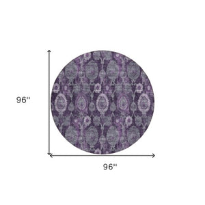 Homeroots 3' Stylish Artichoke Green And Gray Damask Rug - Washable, Durable, Perfect For Indoor And Outdoor Spaces 8' Round Polyester 588162