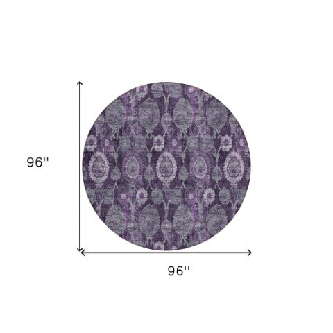 Homeroots 3' Stylish Artichoke Green And Gray Damask Rug - Washable, Durable, Perfect For Indoor And Outdoor Spaces 8' Round Polyester 588162