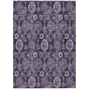 HomeRoots 9' Elegant Eggplant Purple and Lavender Damask Area Rug - Durable, Washable for Indoor & Outdoor Use 9' X 12' 588164