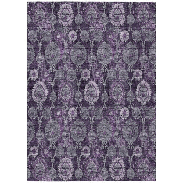 HomeRoots 9' Elegant Eggplant Purple and Lavender Damask Area Rug - Durable, Washable for Indoor & Outdoor Use 9' X 12' 588164
