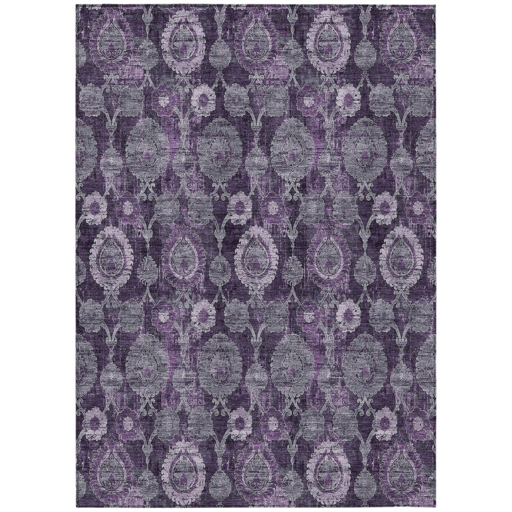 HomeRoots 5' Elegant Eggplant Purple & Lavender Damask Rug - Durable, Washable for Indoor & Outdoor Spaces 10' X 14' 588165