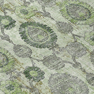 Homeroots 3' Stylish Artichoke Green And Gray Damask Rug - Washable, Durable, Perfect For Indoor And Outdoor Spaces 8' Round Polyester 588168