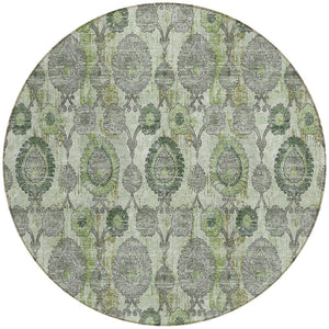 Homeroots 3' Stylish Artichoke Green And Gray Damask Rug - Washable, Durable, Perfect For Indoor And Outdoor Spaces 8' Round Polyester 588168
