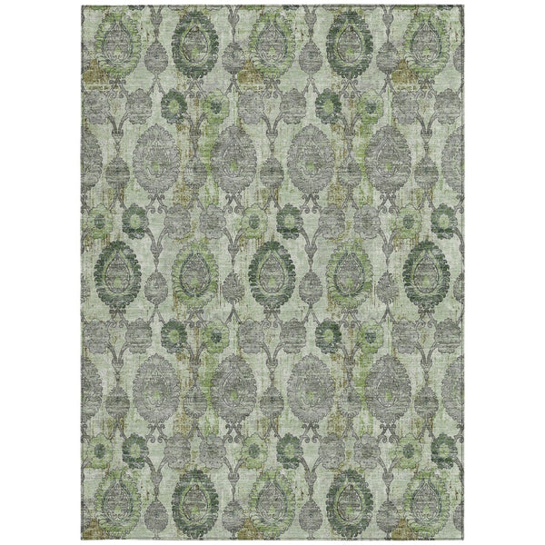 Homeroots 3' Stylish Artichoke Green And Gray Damask Rug - Washable, Durable, Perfect For Indoor And Outdoor Spaces 9' X 12' Polyester 588170