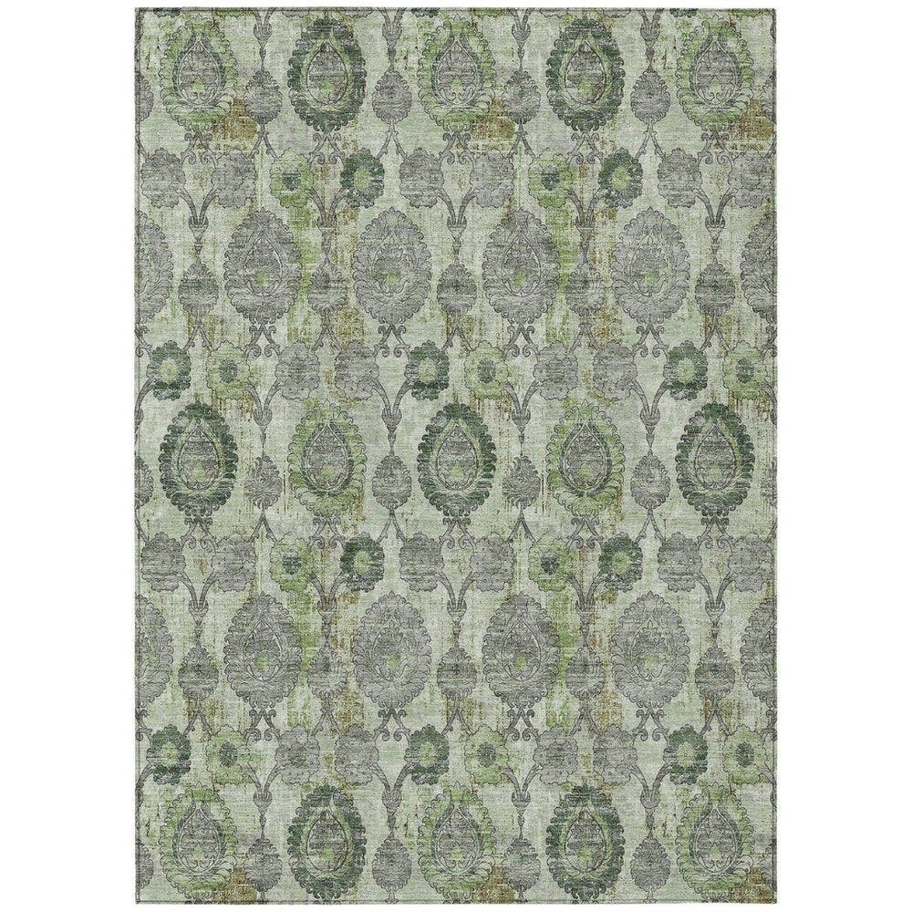 HomeRoots 9' Artichoke Green and Fern Green Damask Area Rug – Stylish, Washable, Durable for Indoor & Outdoor Use 9' X 12' 588170
