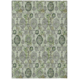 HomeRoots 9' Artichoke Green and Fern Green Damask Area Rug – Stylish, Washable, Durable for Indoor & Outdoor Use 9' X 12' 588170
