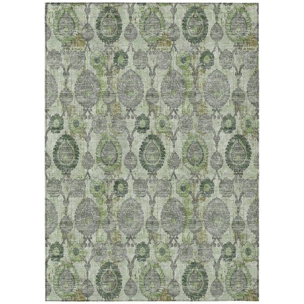 HomeRoots 9' Artichoke Green and Fern Green Damask Area Rug – Stylish, Washable, Durable for Indoor & Outdoor Use 9' X 12' 588170