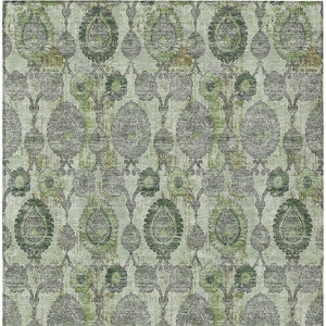 Homeroots 3' Stylish Artichoke Green And Gray Damask Rug - Washable, Durable, Perfect For Indoor And Outdoor Spaces 9' X 12' Polyester 588170