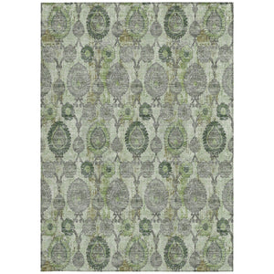 Homeroots 3' Stylish Artichoke Green And Gray Damask Rug - Washable, Durable, Perfect For Indoor And Outdoor Spaces 10' X 14' Polyester 588171