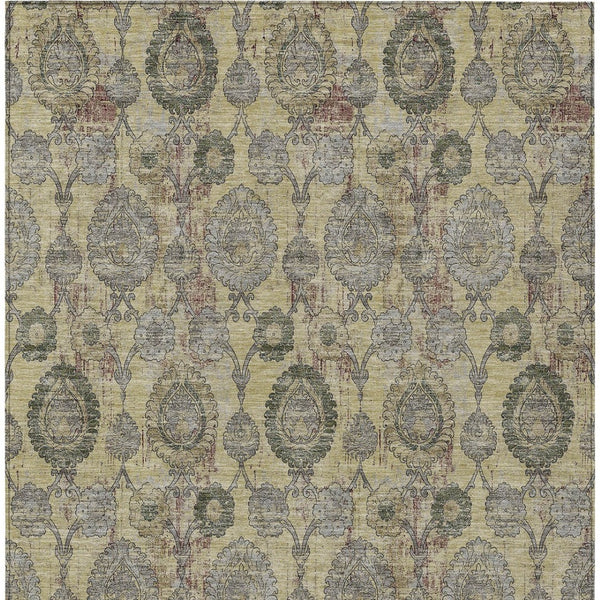 Homeroots 3' Stylish Artichoke Green And Gray Damask Rug - Washable, Durable, Perfect For Indoor And Outdoor Spaces 3' X 5' Polyester 588172