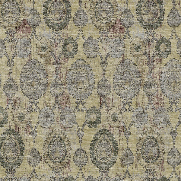 Homeroots 3' Stylish Artichoke Green And Gray Damask Rug - Washable, Durable, Perfect For Indoor And Outdoor Spaces 3' X 5' Polyester 588172