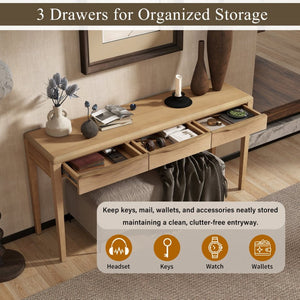 English Elm U_style Oak Veneer Console Table with Three Wave Drawers for Entryway or Foyer Natural N711P401926N