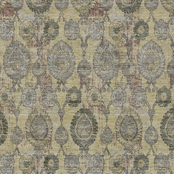 Homeroots 3' Stylish Artichoke Green And Gray Damask Rug - Washable, Durable, Perfect For Indoor And Outdoor Spaces 5' X 8' Polyester 588173