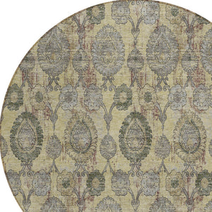 Homeroots 3' Stylish Artichoke Green And Gray Damask Rug - Washable, Durable, Perfect For Indoor And Outdoor Spaces 8' Round Polyester 588174