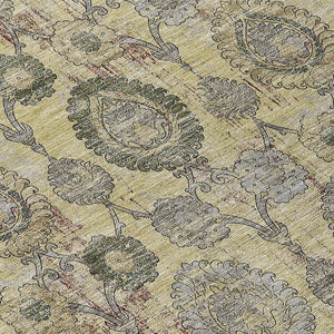 Homeroots 3' Stylish Artichoke Green And Gray Damask Rug - Washable, Durable, Perfect For Indoor And Outdoor Spaces 8' Round Polyester 588174