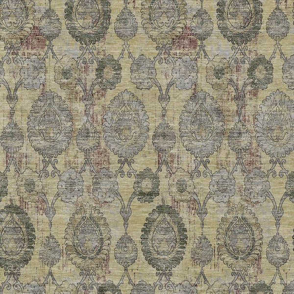 Homeroots 3' Stylish Artichoke Green And Gray Damask Rug - Washable, Durable, Perfect For Indoor And Outdoor Spaces 8' X 10' Polyester 588175