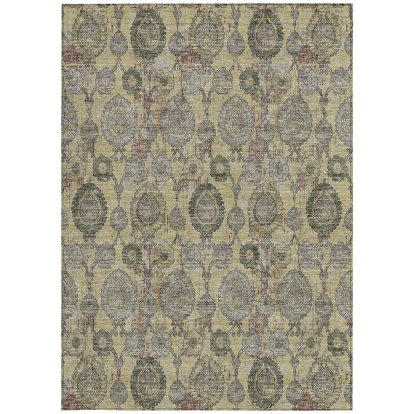 Homeroots 3' Stylish Artichoke Green And Gray Damask Rug - Washable, Durable, Perfect For Indoor And Outdoor Spaces 9' X 12' Polyester 588176