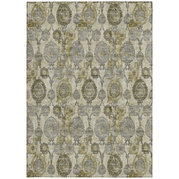 Homeroots 3' Stylish Artichoke Green And Gray Damask Rug - Washable, Durable, Perfect For Indoor And Outdoor Spaces 3' X 5' Polyester 588178