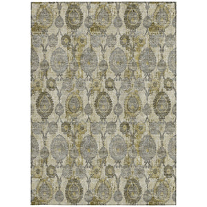Homeroots 3' Stylish Artichoke Green And Gray Damask Rug - Washable, Durable, Perfect For Indoor And Outdoor Spaces 5' X 8' Polyester 588179