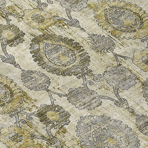 Homeroots 3' Stylish Artichoke Green And Gray Damask Rug - Washable, Durable, Perfect For Indoor And Outdoor Spaces 5' X 8' Polyester 588179