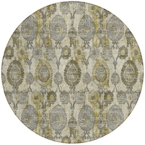 Homeroots 3' Stylish Artichoke Green And Gray Damask Rug - Washable, Durable, Perfect For Indoor And Outdoor Spaces 8' Round Polyester 588180