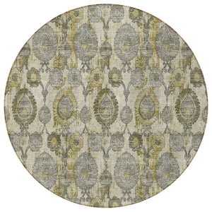 Homeroots 3' Stylish Artichoke Green And Gray Damask Rug - Washable, Durable, Perfect For Indoor And Outdoor Spaces 8' Round Polyester 588180