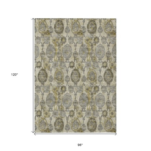 Homeroots 3' Stylish Artichoke Green And Gray Damask Rug - Washable, Durable, Perfect For Indoor And Outdoor Spaces 8' X 10' Polyester 588181