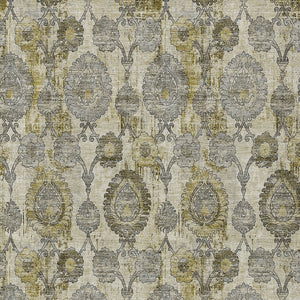 Homeroots 3' Stylish Artichoke Green And Gray Damask Rug - Washable, Durable, Perfect For Indoor And Outdoor Spaces 8' X 10' Polyester 588181