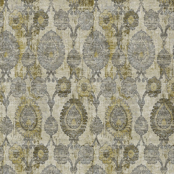 Homeroots 3' Stylish Artichoke Green And Gray Damask Rug - Washable, Durable, Perfect For Indoor And Outdoor Spaces 8' X 10' Polyester 588181