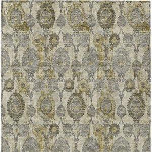 Homeroots 3' Stylish Artichoke Green And Gray Damask Rug - Washable, Durable, Perfect For Indoor And Outdoor Spaces 9' X 12' Polyester 588182