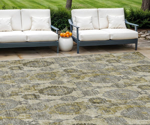 Homeroots 3' Stylish Artichoke Green And Gray Damask Rug - Washable, Durable, Perfect For Indoor And Outdoor Spaces 10' X 14' Polyester 588183