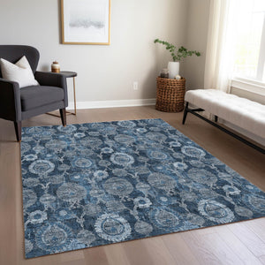 Homeroots 3' Stylish Artichoke Green And Gray Damask Rug - Washable, Durable, Perfect For Indoor And Outdoor Spaces 3' X 5' Polyester 588184