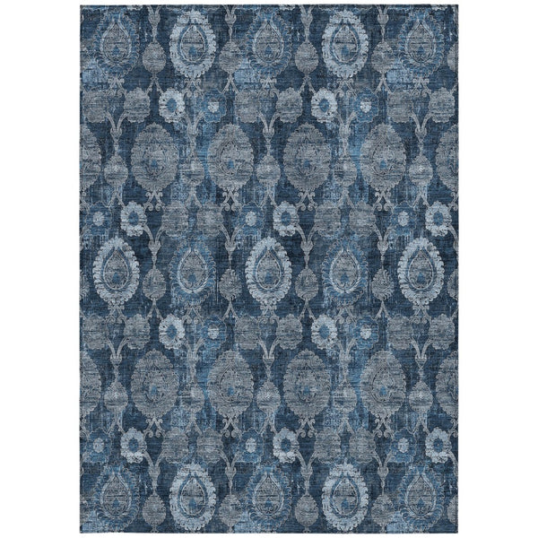 Homeroots 3' Stylish Artichoke Green And Gray Damask Rug - Washable, Durable, Perfect For Indoor And Outdoor Spaces 5' X 8' Polyester 588185