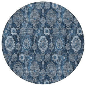 Homeroots 3' Stylish Artichoke Green And Gray Damask Rug - Washable, Durable, Perfect For Indoor And Outdoor Spaces 8' Round Polyester 588186