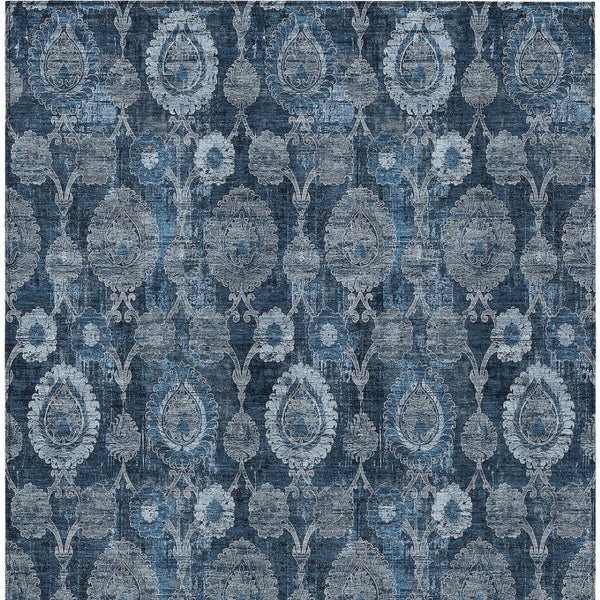 Homeroots 3' Stylish Artichoke Green And Gray Damask Rug - Washable, Durable, Perfect For Indoor And Outdoor Spaces 9' X 12' Polyester 588188