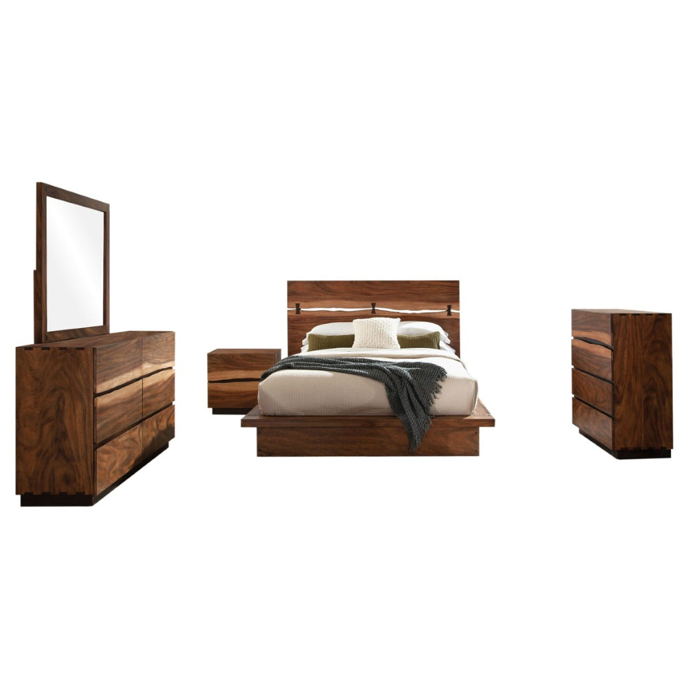 English Elm Beverly Queen Bedroom Set with Live Edge Headboard Walnut Veneer Floating Base B062S01711
