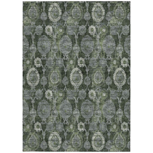 Homeroots 3' Stylish Artichoke Green And Gray Damask Rug - Washable, Durable, Perfect For Indoor And Outdoor Spaces 3' X 5' Polyester 588190