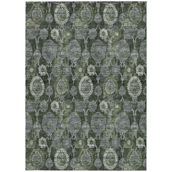 Homeroots 3' Stylish Artichoke Green And Gray Damask Rug - Washable, Durable, Perfect For Indoor And Outdoor Spaces 3' X 5' Polyester 588190