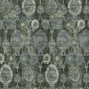 Homeroots 3' Stylish Artichoke Green And Gray Damask Rug - Washable, Durable, Perfect For Indoor And Outdoor Spaces 5' X 8' Polyester 588191