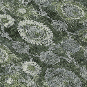 Homeroots 3' Stylish Artichoke Green And Gray Damask Rug - Washable, Durable, Perfect For Indoor And Outdoor Spaces 8' Round Polyester 588192