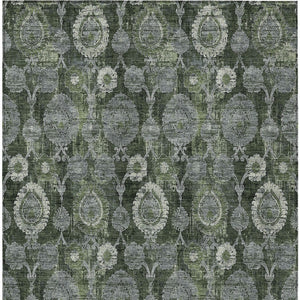 Homeroots 3' Stylish Artichoke Green And Gray Damask Rug - Washable, Durable, Perfect For Indoor And Outdoor Spaces 8' X 10' Polyester 588193