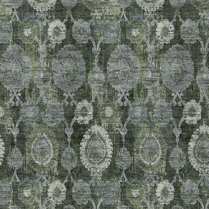 Homeroots 3' Stylish Artichoke Green And Gray Damask Rug - Washable, Durable, Perfect For Indoor And Outdoor Spaces 8' X 10' Polyester 588193