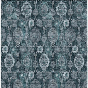 Homeroots 3' Stylish Artichoke Green And Gray Damask Rug - Washable, Durable, Perfect For Indoor And Outdoor Spaces 3' X 5' Polyester 588196