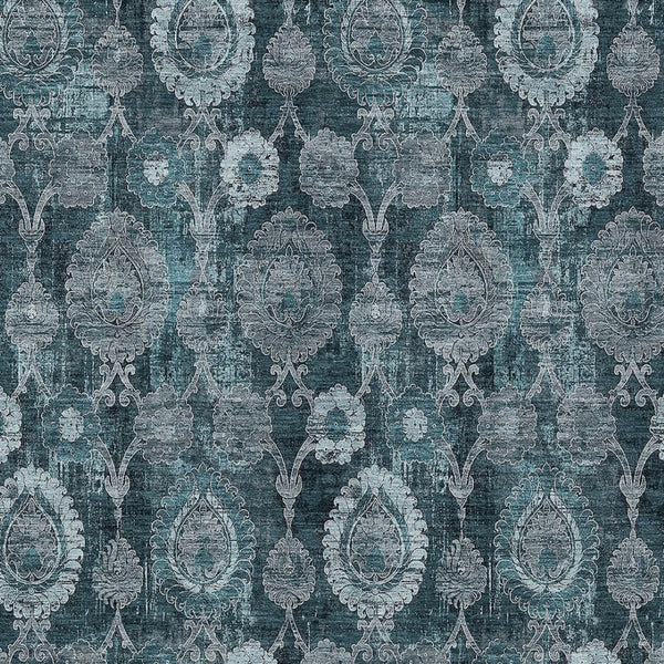 Homeroots 3' Stylish Artichoke Green And Gray Damask Rug - Washable, Durable, Perfect For Indoor And Outdoor Spaces 3' X 5' Polyester 588196