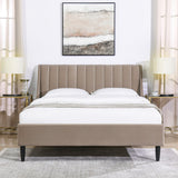 English Elm Aspen Vertical Tufted Modern Headboard Platform Bed Set, Queen, Mink Beige Performance Velvet